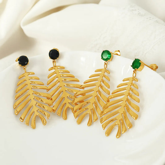 1 Pair Elegant Vintage Style Feather Plating Inlay Stainless Steel Zircon 18k Gold Plated Drop Earrings