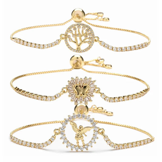 1 Piece Classic Style Tree Heart Shape Butterfly Copper Inlay Zircon Bracelets