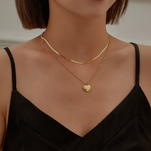 1 Piece Fashion Heart Shape Stainless Steel Layered Necklaces