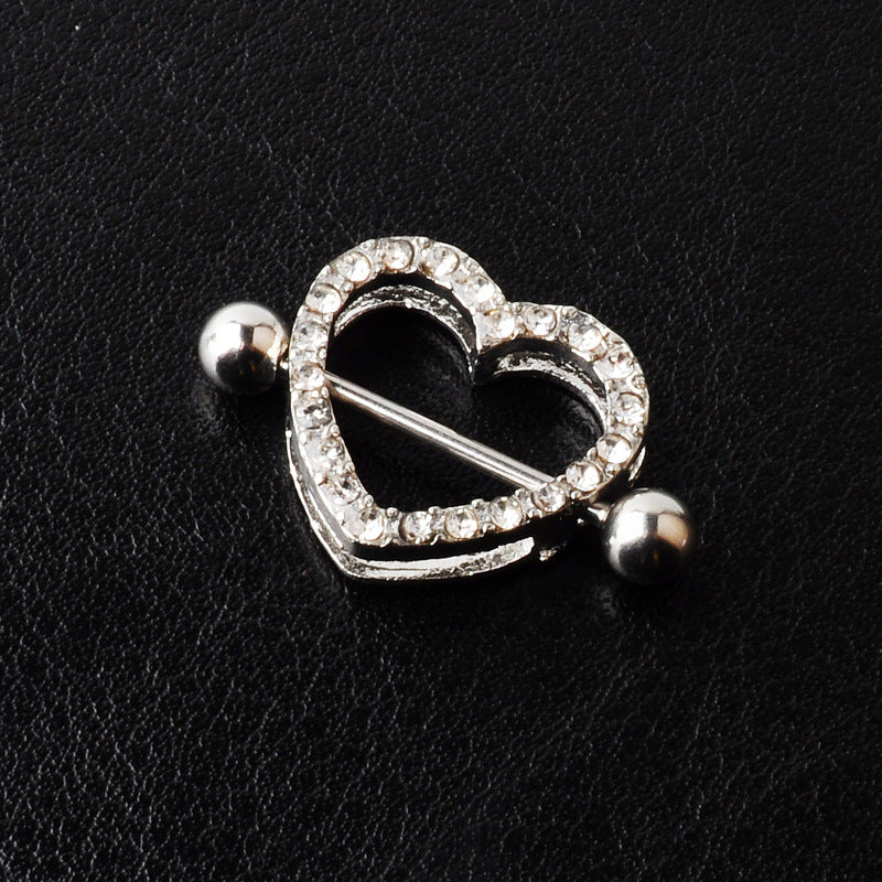 Sexy Heart Stainless Steel Inlay Rhinestones Nipple Ring