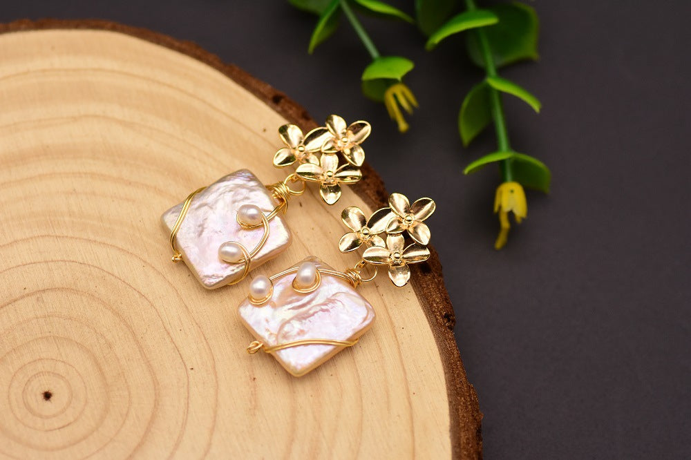 Simple Style Flower Pearl Drop Earrings 1 Pair