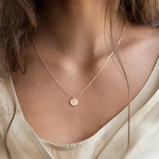 316l New Simple Stainless Steel Geometric Round Pendant Female Short Gold-plated Accessories Necklace