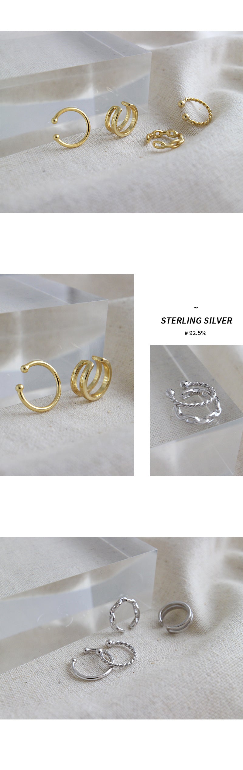 Korean S925 Sterling Silver Simple Twist Double-layer Ear Clip