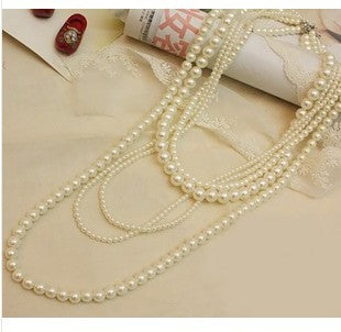 Retro Solid Color Imitation Pearl Alloy Beaded Plating Women's Sweater Chain