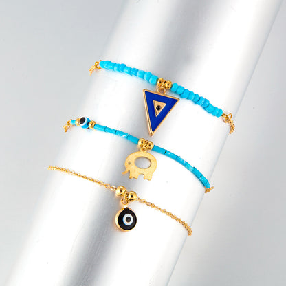 New Creative Popular Geometric Triangle Alloy Hollow Elephant Eyes Rice Beads Multilayer Anklet
