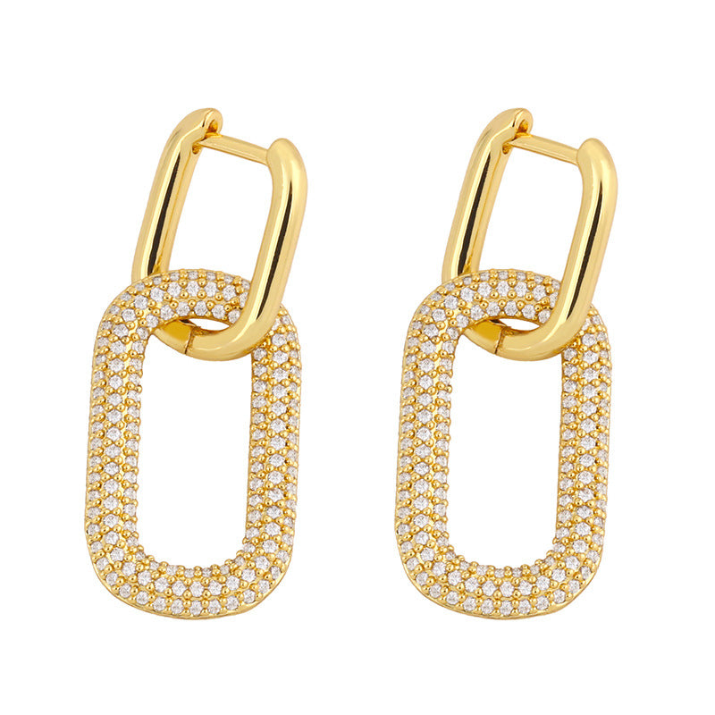 New Geometric Double Ring Lock Earrings Creative Diamond Earrings Simple Hip-hop Earrings Wholesale Nihaojewelry