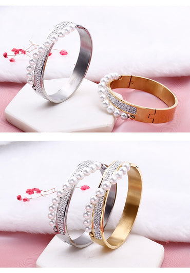 Fashion Pearl Diamond Rhinestone Stainless Steel Bracelet Wholesale Nihaojewelry