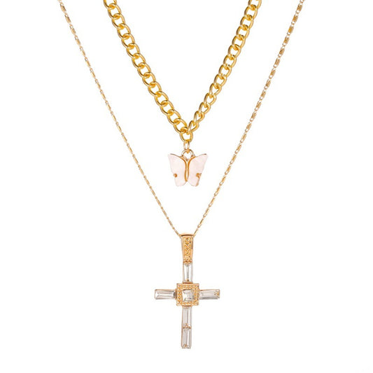 New Long Necklace Creative Small Butterfly Cross Letter Pendant Multi-layer Sweater Chain Wholesale Nihaojewelry