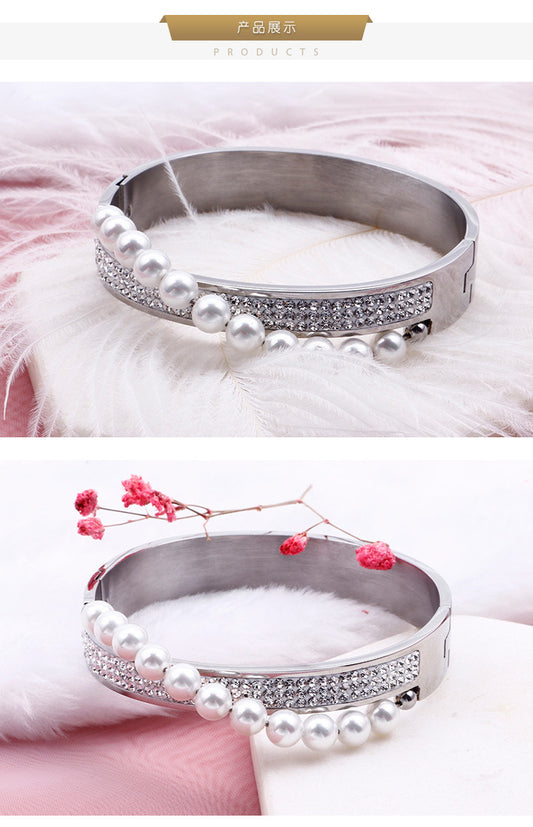 Fashion Pearl Diamond Rhinestone Stainless Steel Bracelet Wholesale Nihaojewelry