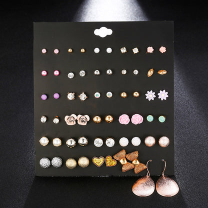 1 Set Lady Classic Style Heart Shape Flower Butterfly Inlay Alloy Artificial Gemstones Ear Studs
