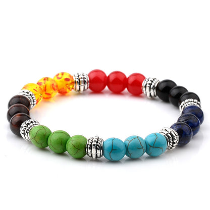Cross-border Hot Bracelet Colorful Beads Turquoise Frosted Agate Bead Energy Buddha Beads Elastic Bracelet Wrist Ring Women