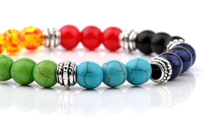 Cross-border Hot Bracelet Colorful Beads Turquoise Frosted Agate Bead Energy Buddha Beads Elastic Bracelet Wrist Ring Women