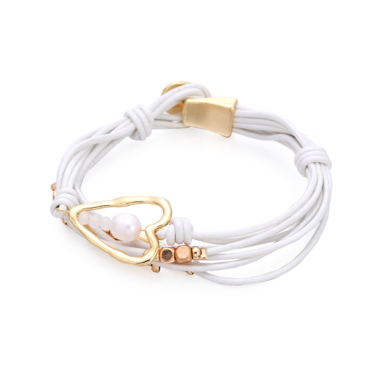 Wholesale Jewelry Ethnic Hollow Heart Pendant Pearl Multilayer Bracelet Nihaojewelry