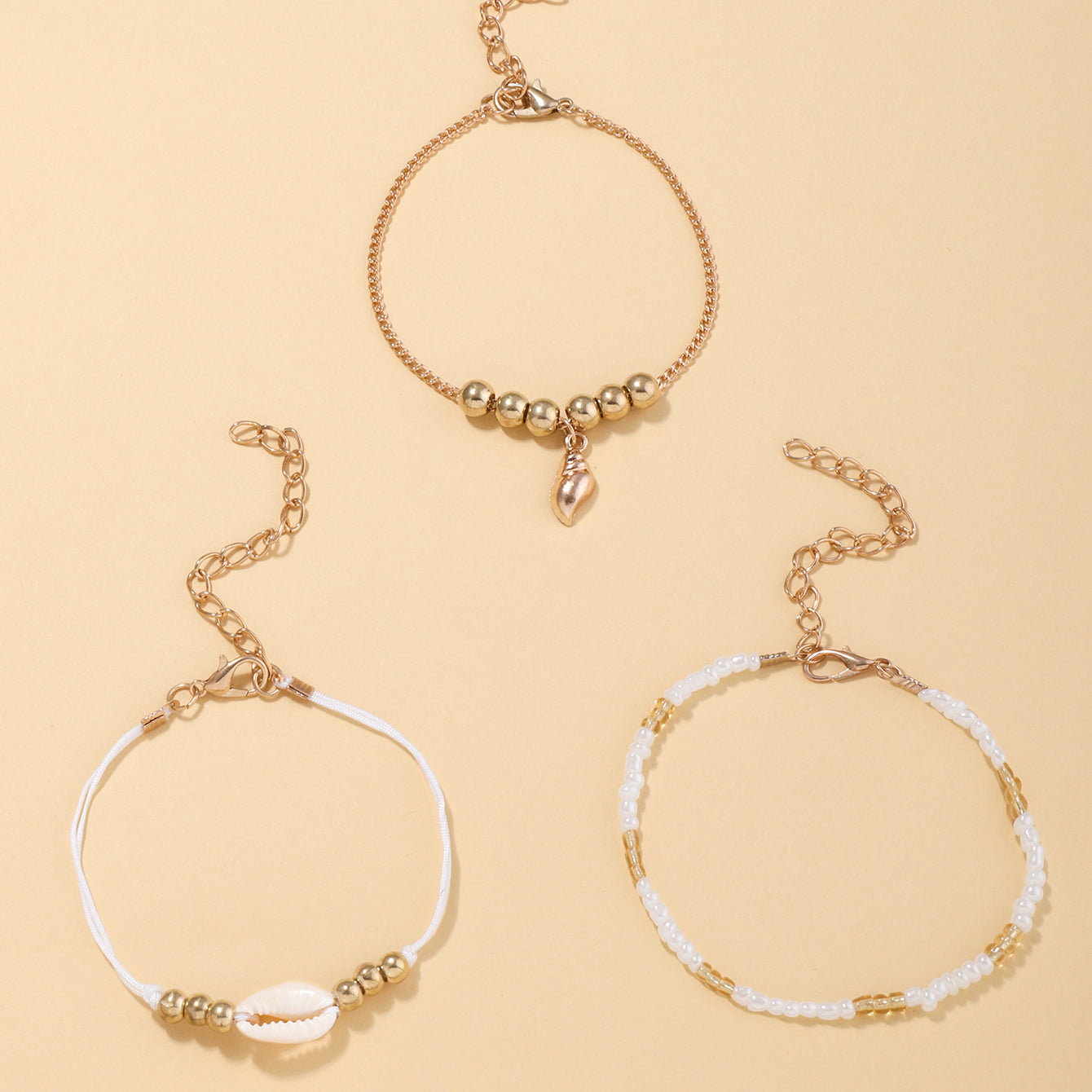 Wholesale Jewelry Ethnic Style Imitation Pearl Rice Beads Elastic Bracelet 3-piece Set Nihaojewelry