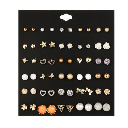 1 Set Lady Classic Style Heart Shape Flower Butterfly Inlay Alloy Artificial Gemstones Ear Studs