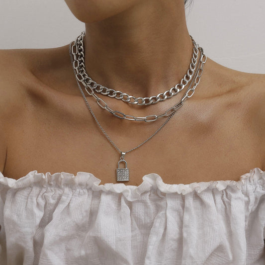 New Fashion Chain Zircon Geometric Item Micro-locked Multi-layer Necklace Wholesale
