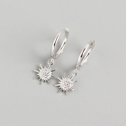 S925 Sterling Silver Minimalist Geometric Small Sun Diamond All-match Earrings