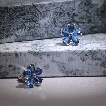 Korean Flower Shaped Inlaid Semi-precious Stone Copper Earrings