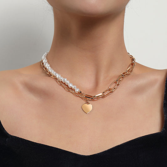 Elegant Streetwear Heart Shape Artificial Pearl Alloy Women's Double Layer Necklaces