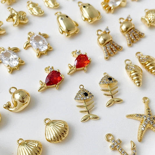 14K Gold-Plated Color Retention Gold Plated Marine Small Creature Pendant DIY Handmade Ornament Bracelet Necklace Earrings Accessories