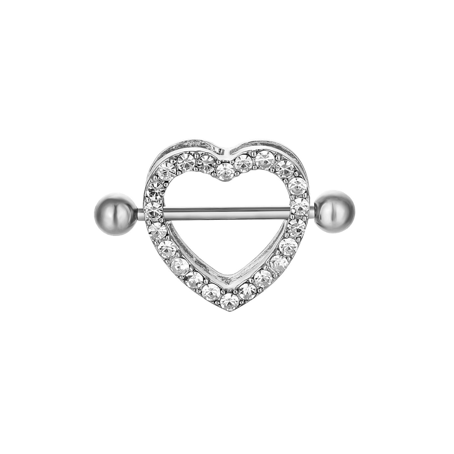 Sexy Heart Stainless Steel Inlay Rhinestones Nipple Ring