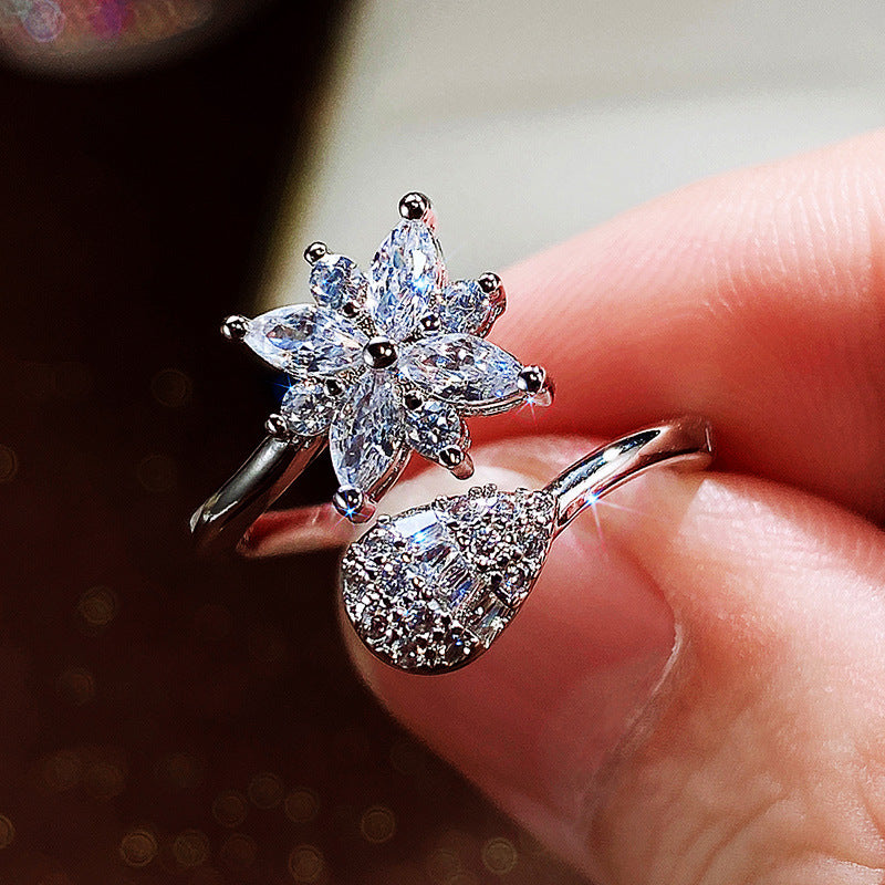 Bridal Jewelry Necklace Three-piece Flower Water Drop Zircon Jewelry Copper Set