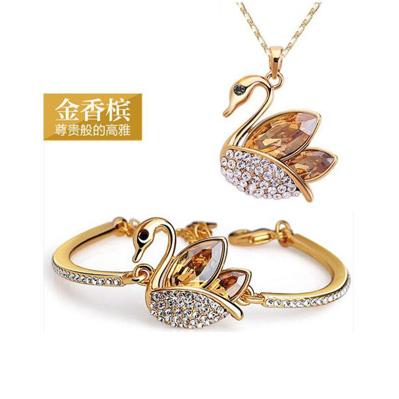 Fashion Simple Full Diamond Swan Crystal Alloy Necklace Bracelet
