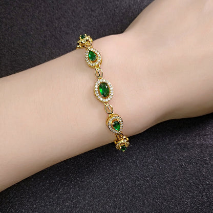 Fashion Imitation Emerald Platinum Plated Sapphire Copper Bracelet