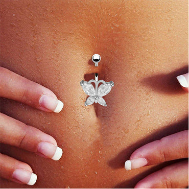 Fashion Star Heart Shape Butterfly Stainless Steel Inlay Zircon Belly Ring 1 Piece