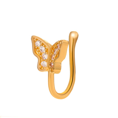 Fashion Creative Copper Perforation-free U-shaped Nasal Splint Piercing Butterfly Flower Snake-shaped Fake Nose Studs