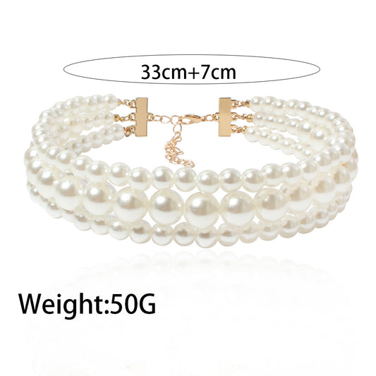 Fashion Bohemian Style Pearl Beaded Multi-layer Short Necklace Ornament