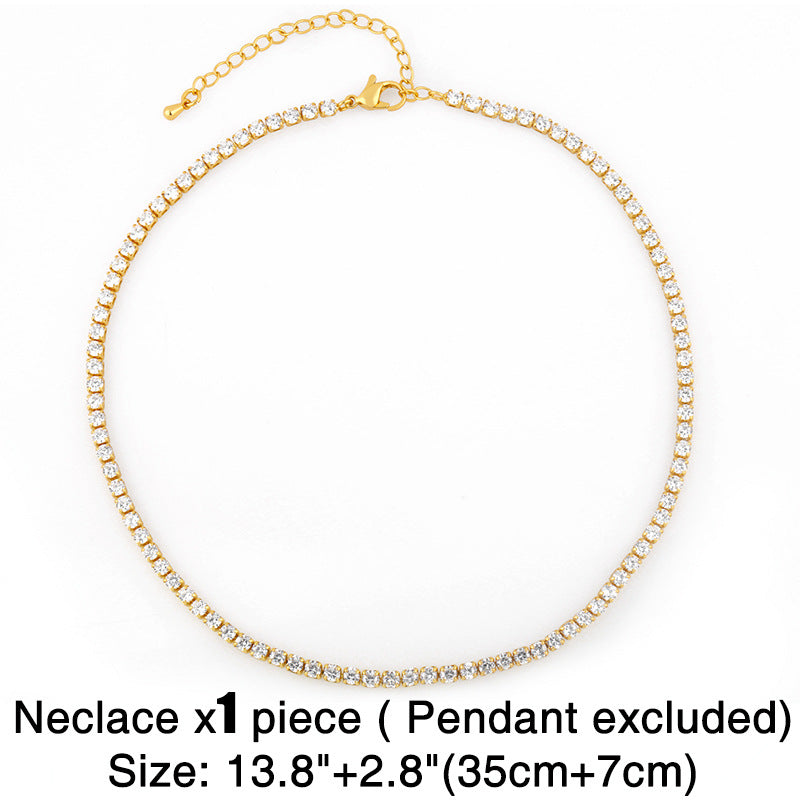 Womens Geometric Inlaid Zircon Copper Plated 18k Alloy Minimalist Necklaces Nhas128321