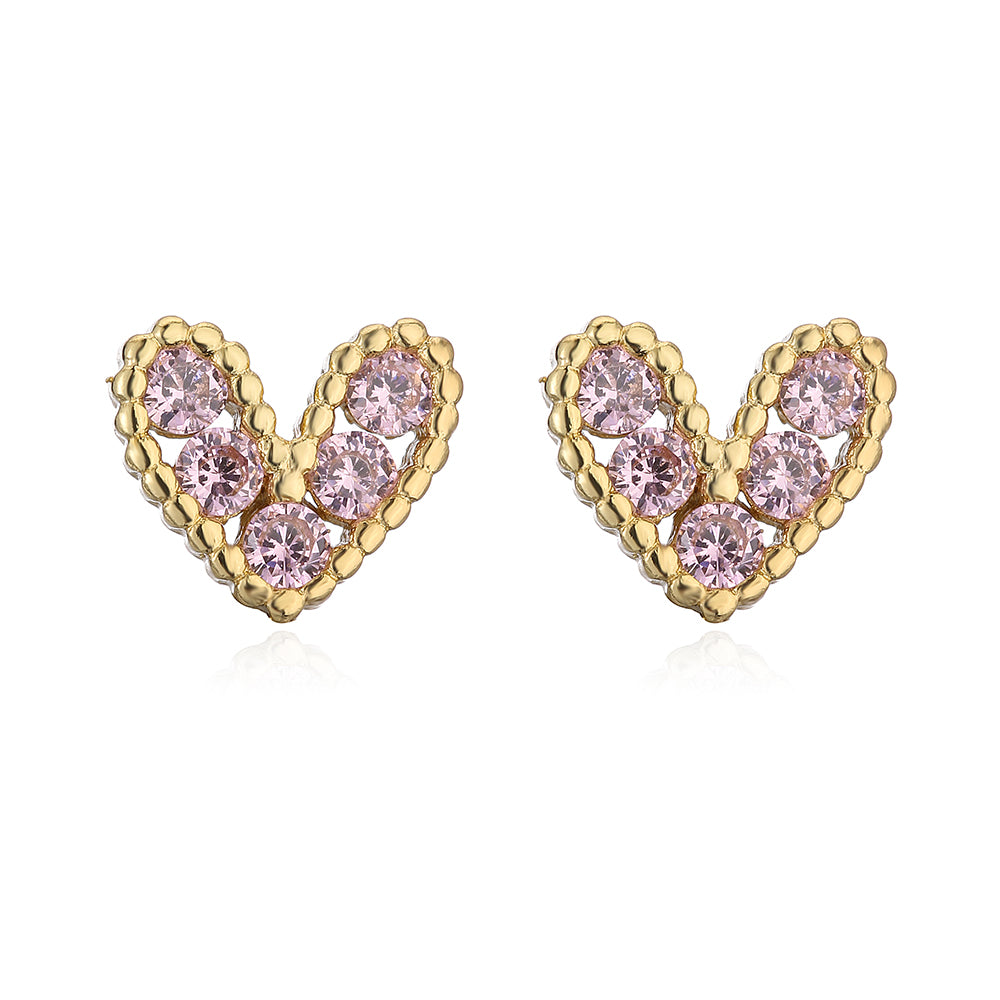 Fashion Copper 18k Gold Heart-shaped Zircon Stud Earrings