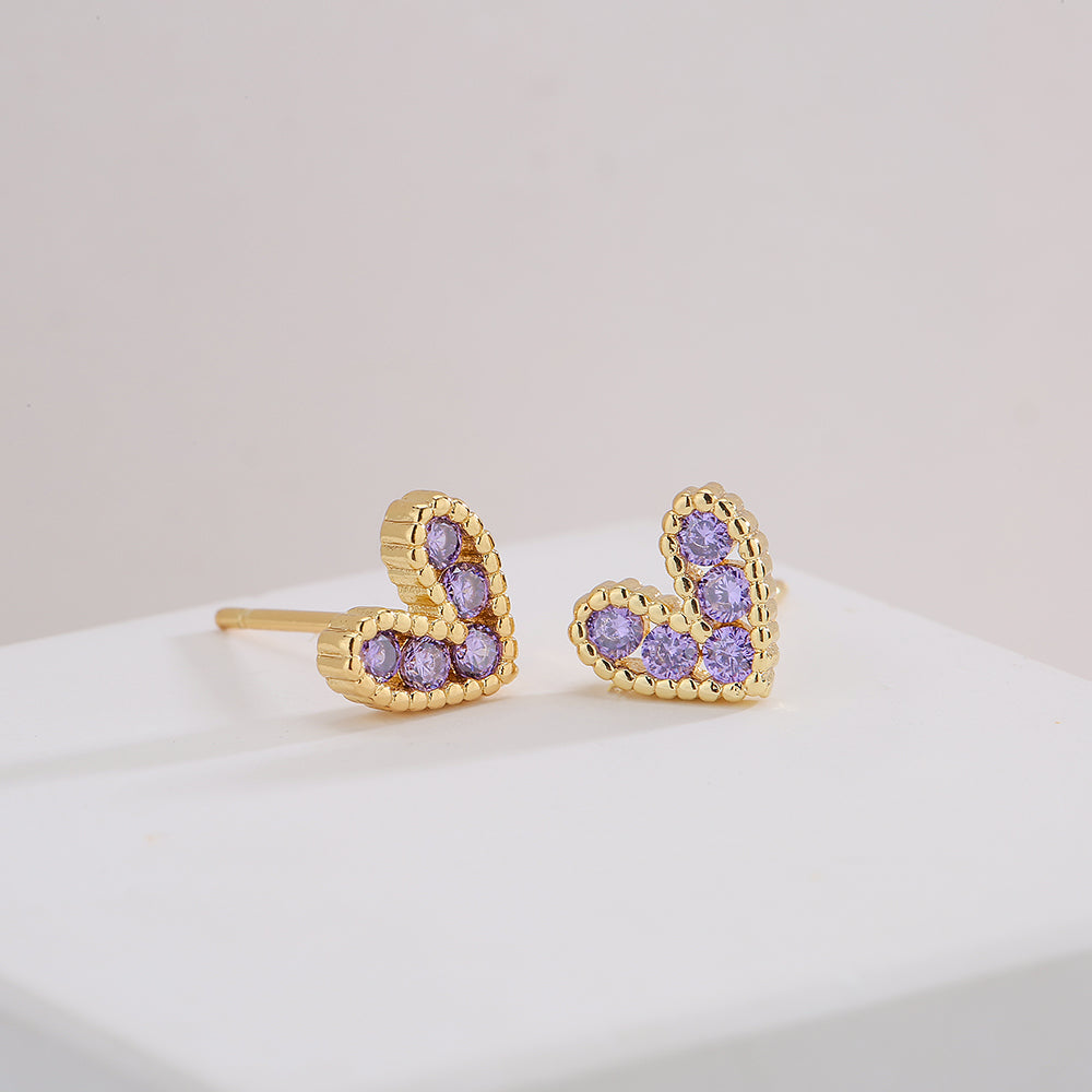 Fashion Copper 18k Gold Heart-shaped Zircon Stud Earrings
