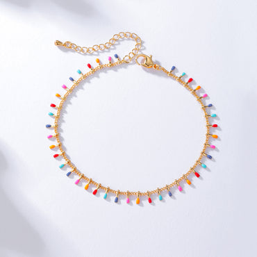 Ethnic Style Bohemian Colorful Candy Color Drop Oil 18k Gold Plated Anklet