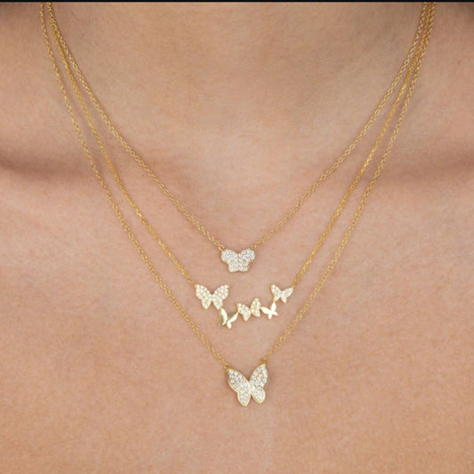 Classic Style Butterfly 18k Gold Plated Zircon Alloy Wholesale Necklace