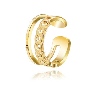 Double Layer Women's Stainless Steel Open Adjustable Chain Ring 14k Gold Plated