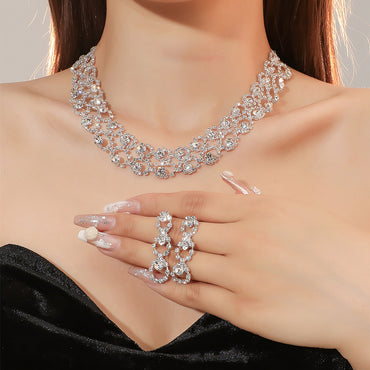 Queen O-shape Tassel Alloy Plating Rhinestones Earrings Necklace