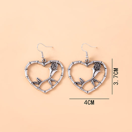 Vintage Style Heart Shape Rose Alloy Asymmetrical Earrings