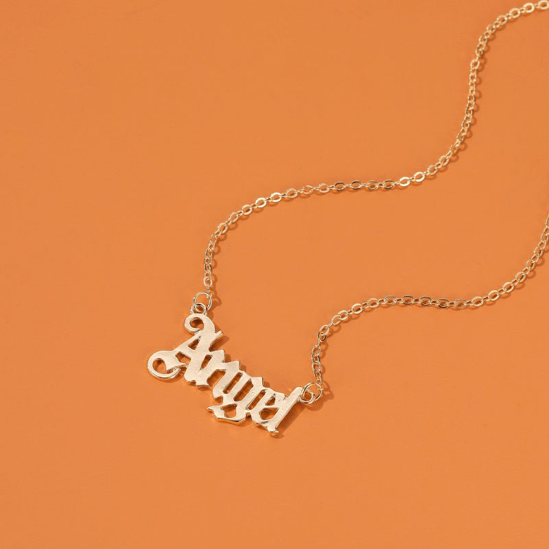 New Necklace Literary Angel Pendant Necklace Personality Short Paragraph Baby Girl English Alphabet Necklace Wholesale Nihaojewelry