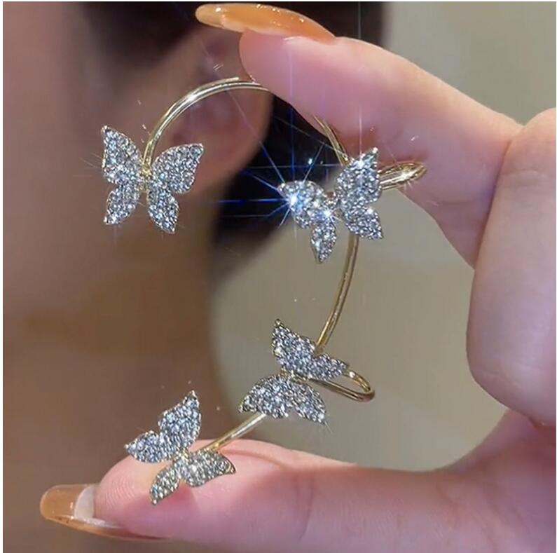 Wholesale Jewelry Fashion Butterfly Alloy Artificial Rhinestones Inlay Ear Clips