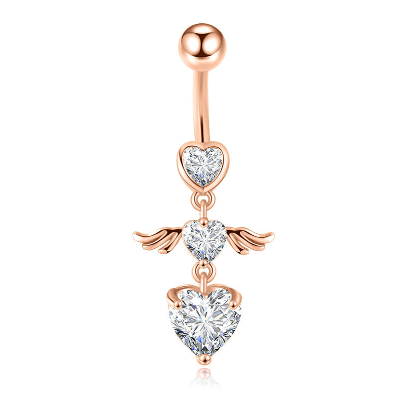 Simple Style Heart Shape Bow Knot Stainless Steel Plating Zircon Belly Ring 1 Piece