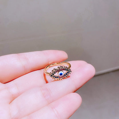 Fashion Devil's Eye Brass Gold Plated Zircon Open Ring 1 Piece