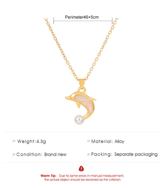 Ins Style Dolphin Alloy Inlay Pearl Women's Pendant Necklace