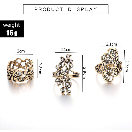 Fashion Jewelry Inlaid Diamond Leaf Alloy Japan And South Korea Personality Hollow Out Love Ring Four-piece Suit Wholesale Nihaojewelry