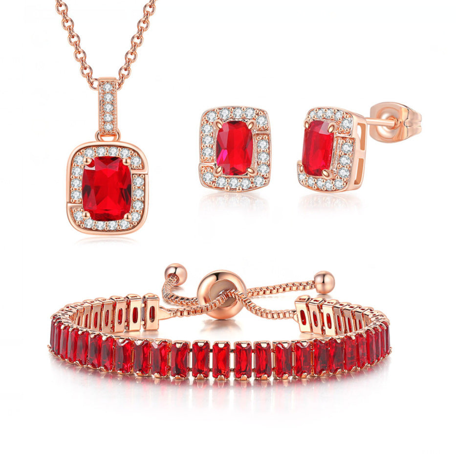 Fashion Square Copper Inlay Zircon Bracelets Earrings Necklace