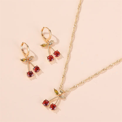 New Necklace Fashion Temperament Pomegranate Red Cherry Necklace Simple Wild Crystal Earrings Pendant Necklace Wholesale Nihaojewelry