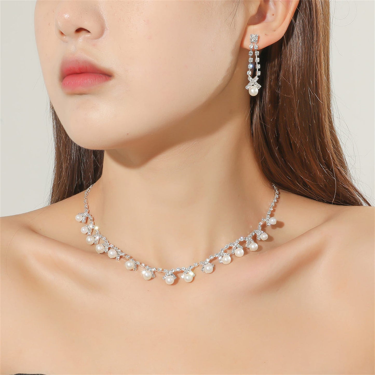 Fashion Woven Rhinestone Clavicle Bridal Jewelry Necklace And Earrings Set