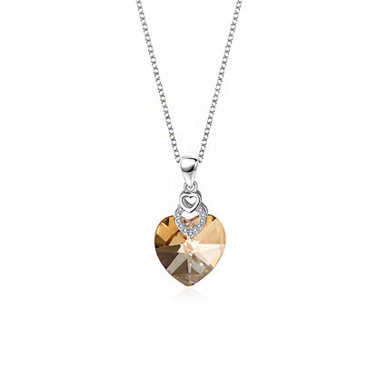Retro Gradient Color Heart Shape Austrian Crystal Sterling Silver Women's Earrings Necklace