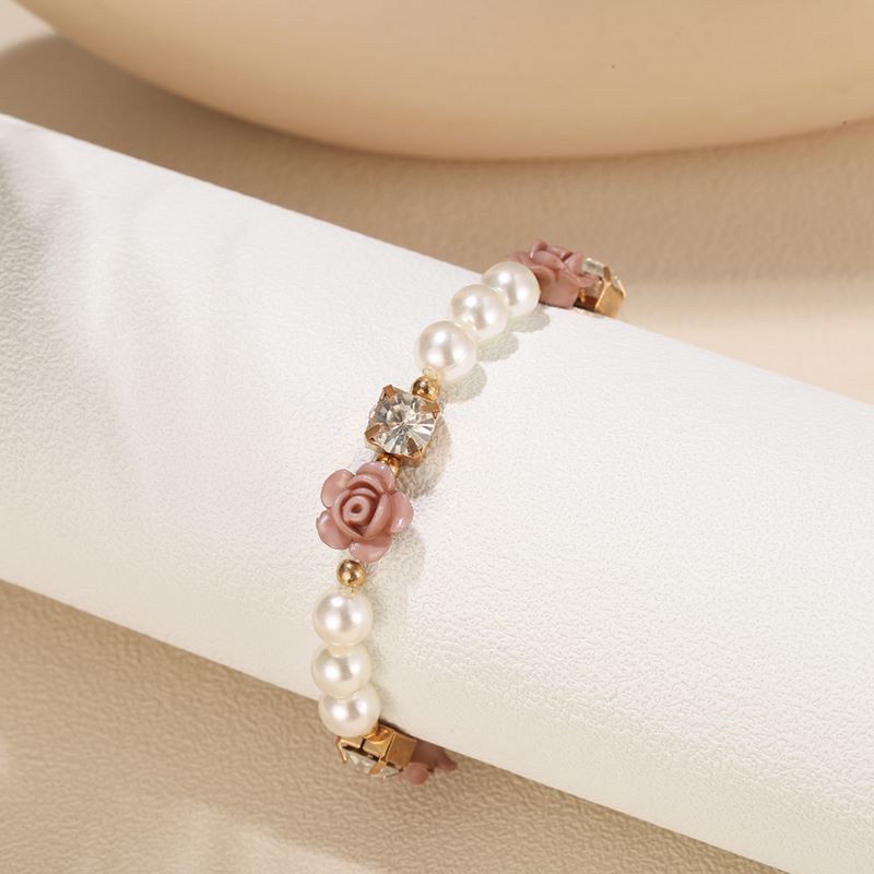 Simple Style Flower Arylic Pearl Inlay Zircon Women's Bracelets 1 Piece